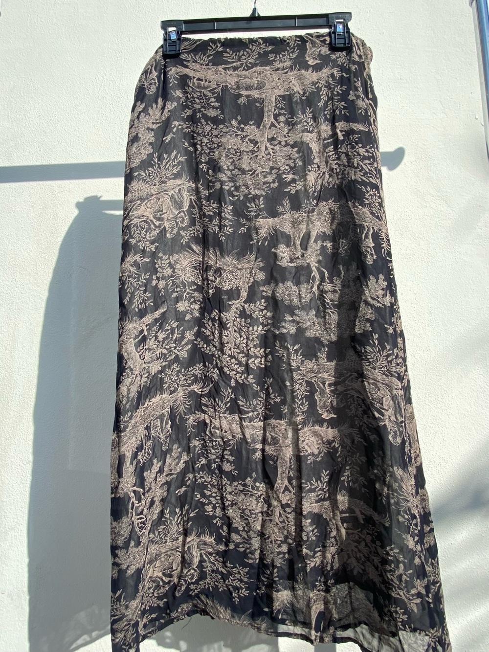 Y2K Maxi Studio Whimsical Black & Cream Forest Children Print Maxi Skirt Medium